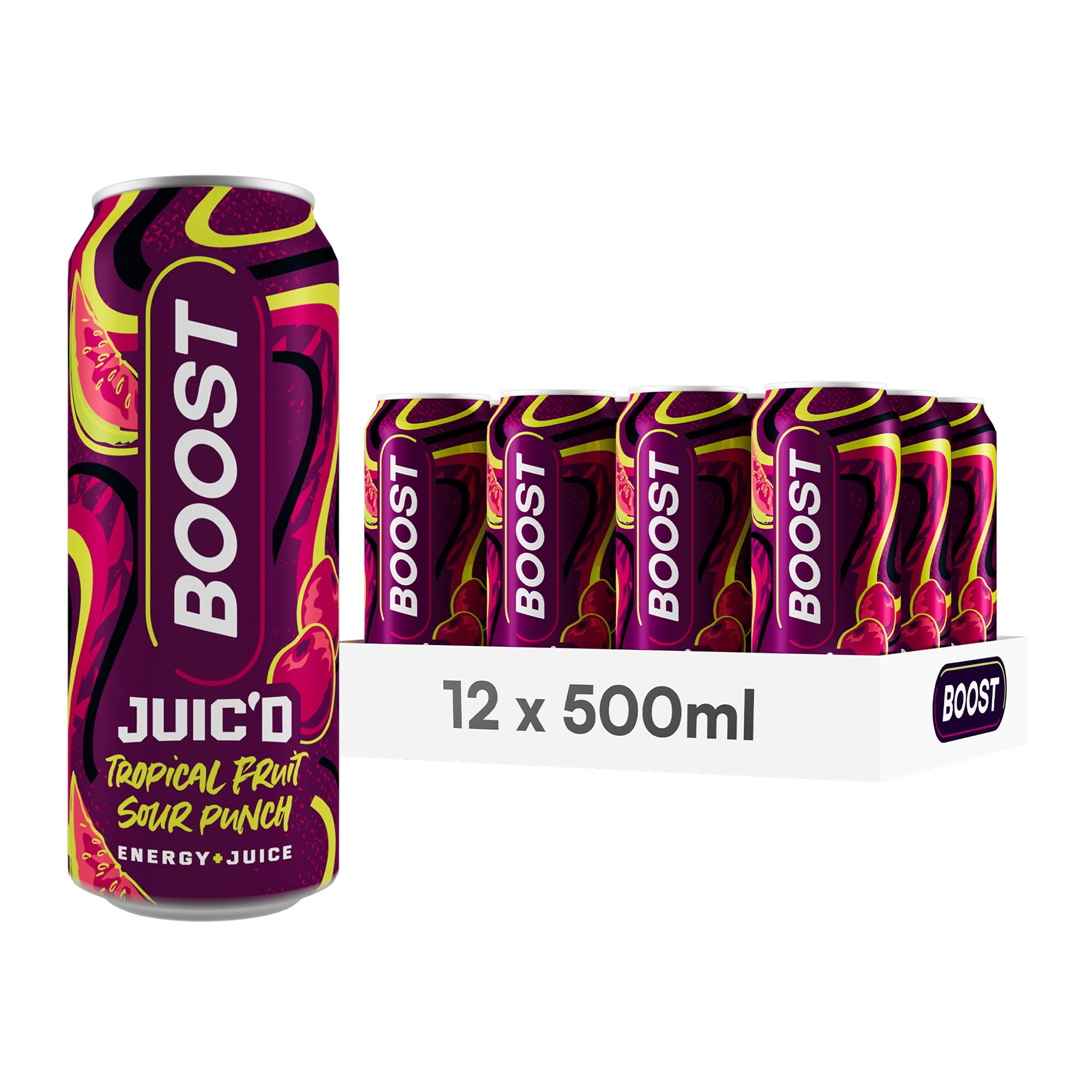 BOOST BIG CAN TROPICAL FRUIT SOUR PUNCH/ CHERRY (500ml x12) £1