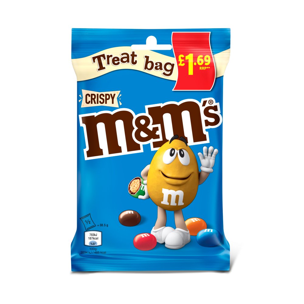 M&M CRISPY TREAT BAGS (16x77g) £1.69 BLUE