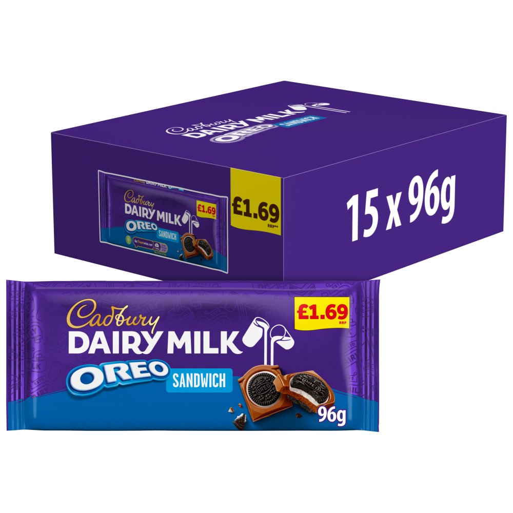 DAIRYMILK BLOCK OREO SANDWICH (15x96g) £1.69