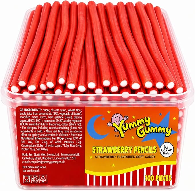 YUMMY GUMMY PENCIL STRAWBERRY TUB (1200g) 10P