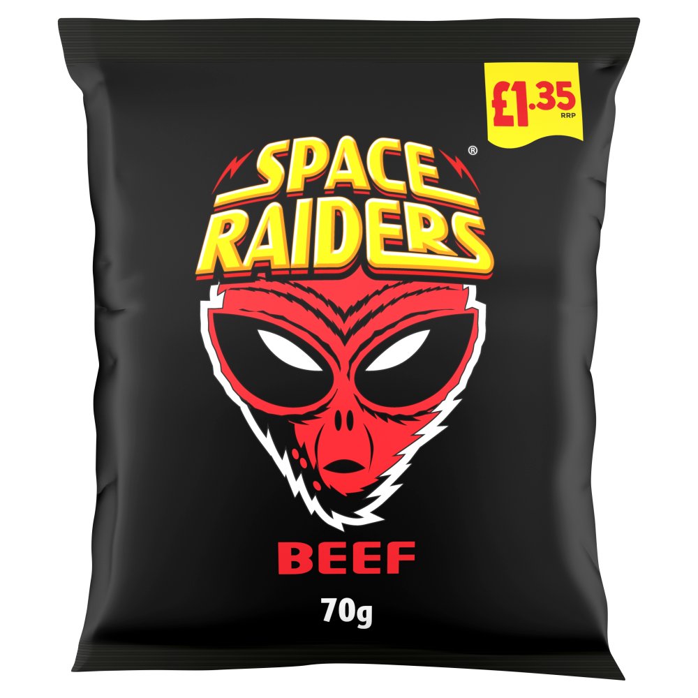 SPACE RAIDER BEEF (20 x70g) £1.35 RED & BLACK 703025
