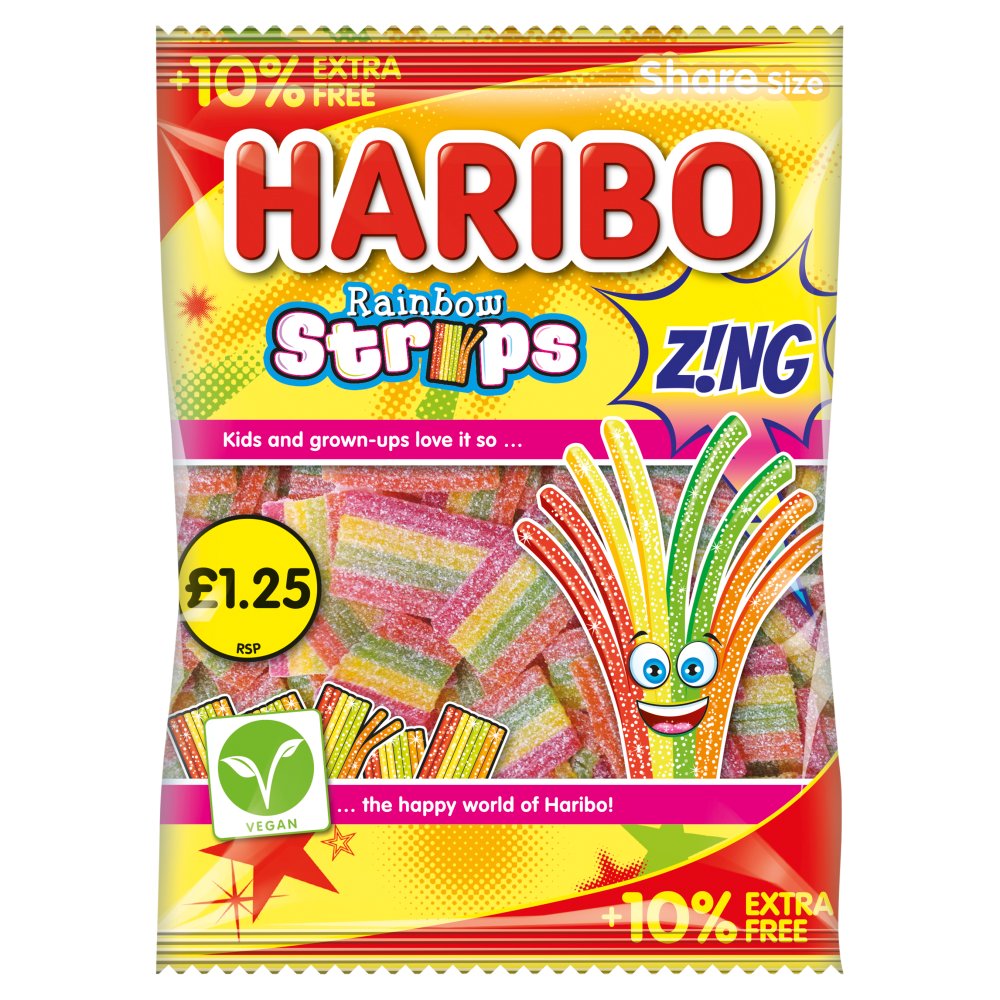 HARIBO RAINBOW STRIPS ZING BAGS (60gx12) £1.25 V