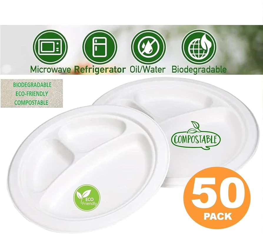 Z PLATES 10" 3 COMPARTMENT BIODEGRADABLE (50x10 ) elite