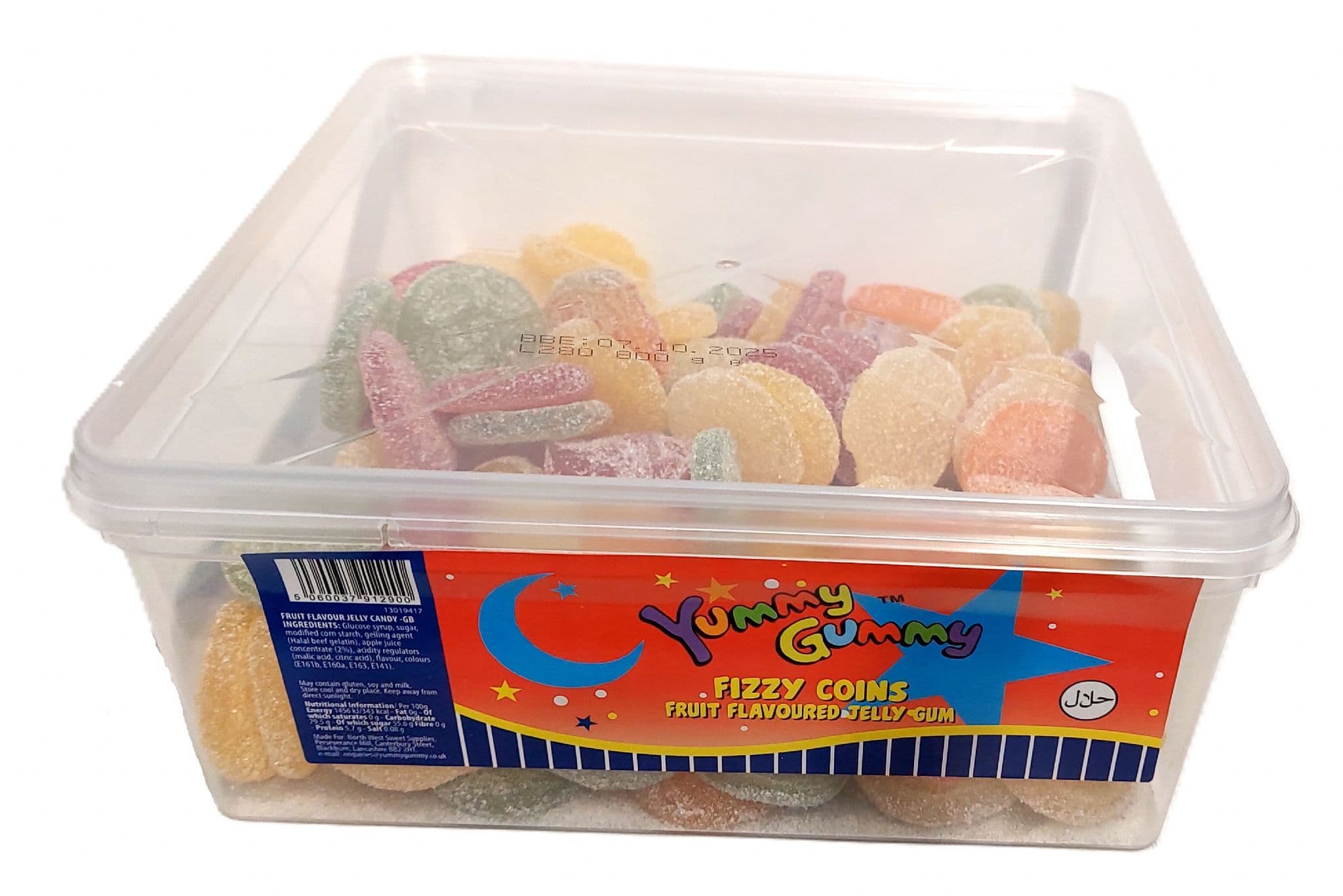 YUMMY GUMMY TUB FIZZY COINS 800G 10P