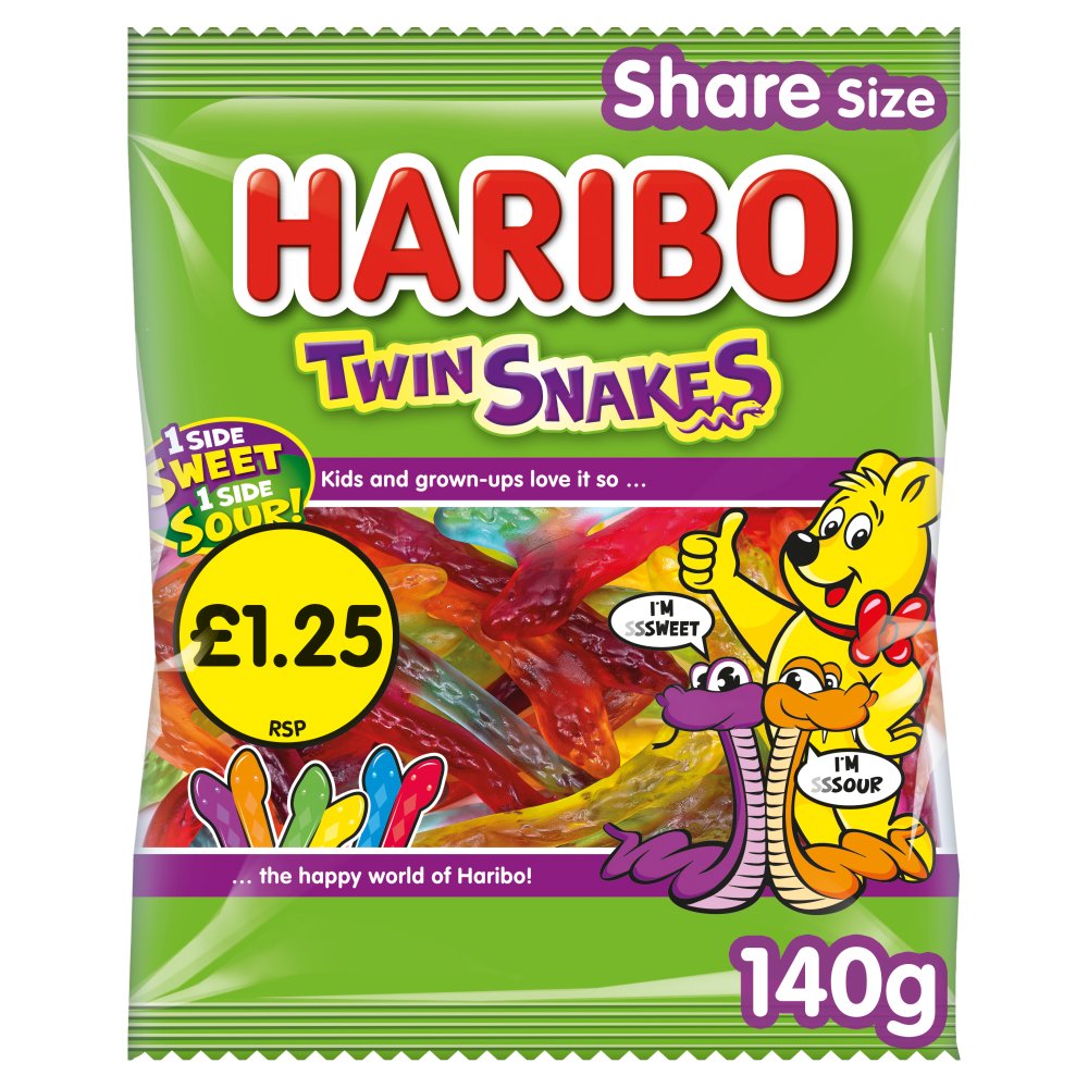 HARIBO TWIN SNAKES BAGS (12x140g ) £1.25