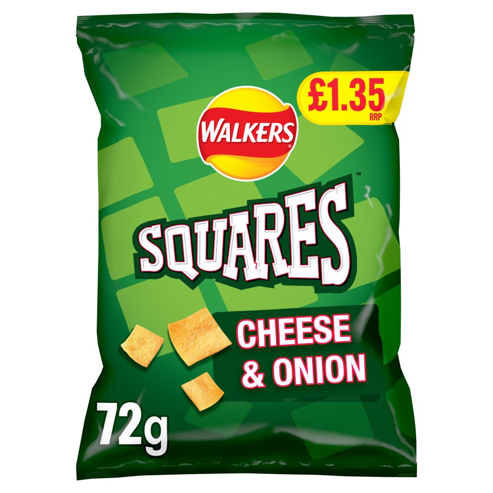 WALKERS SQUARES CHEESE & ONION (18 x72g) £1.35 GREEN