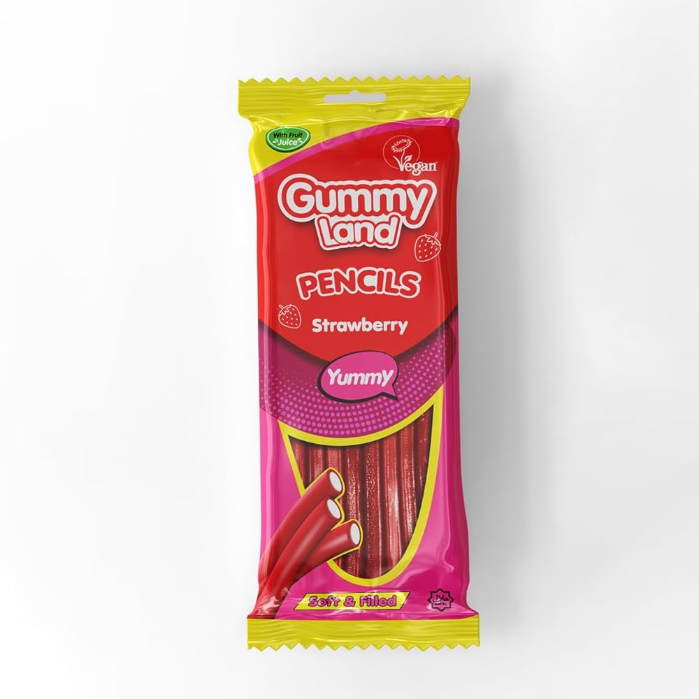 YUMMY GUMMY BAG FILLID CANDY STRAWBERRY PENCIL (12x160g) RED