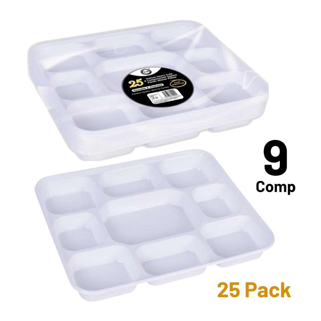 Z 9 COMPARTMENT SQUARE PLASTIC DINNER PLATE (50x6) DD9703