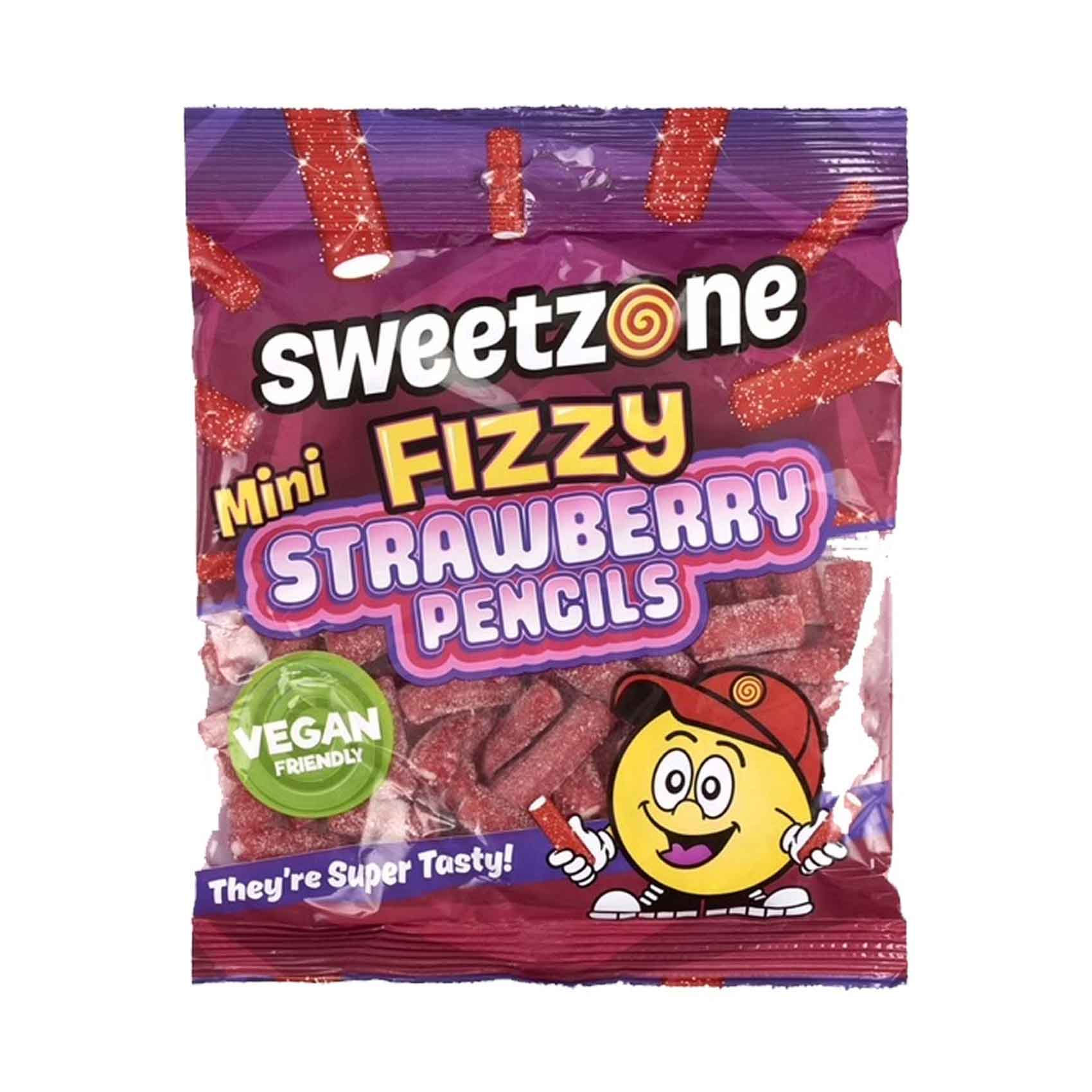 SWEETZONE BAGS MINI FIZZY STRAWBERRY PENCILS (12x180g)