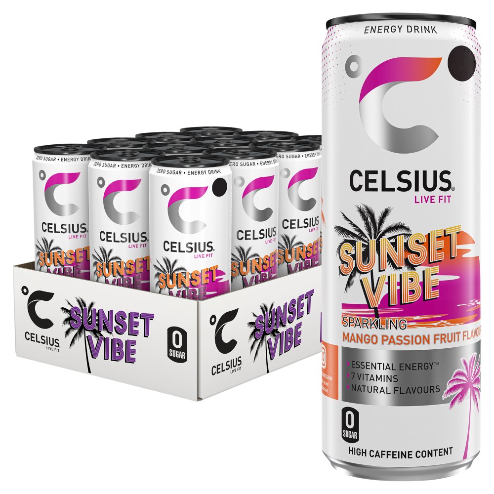 CELSIUS SUNSET VIBE MAGO PASSION (355mlx12) £1.79 NEW
