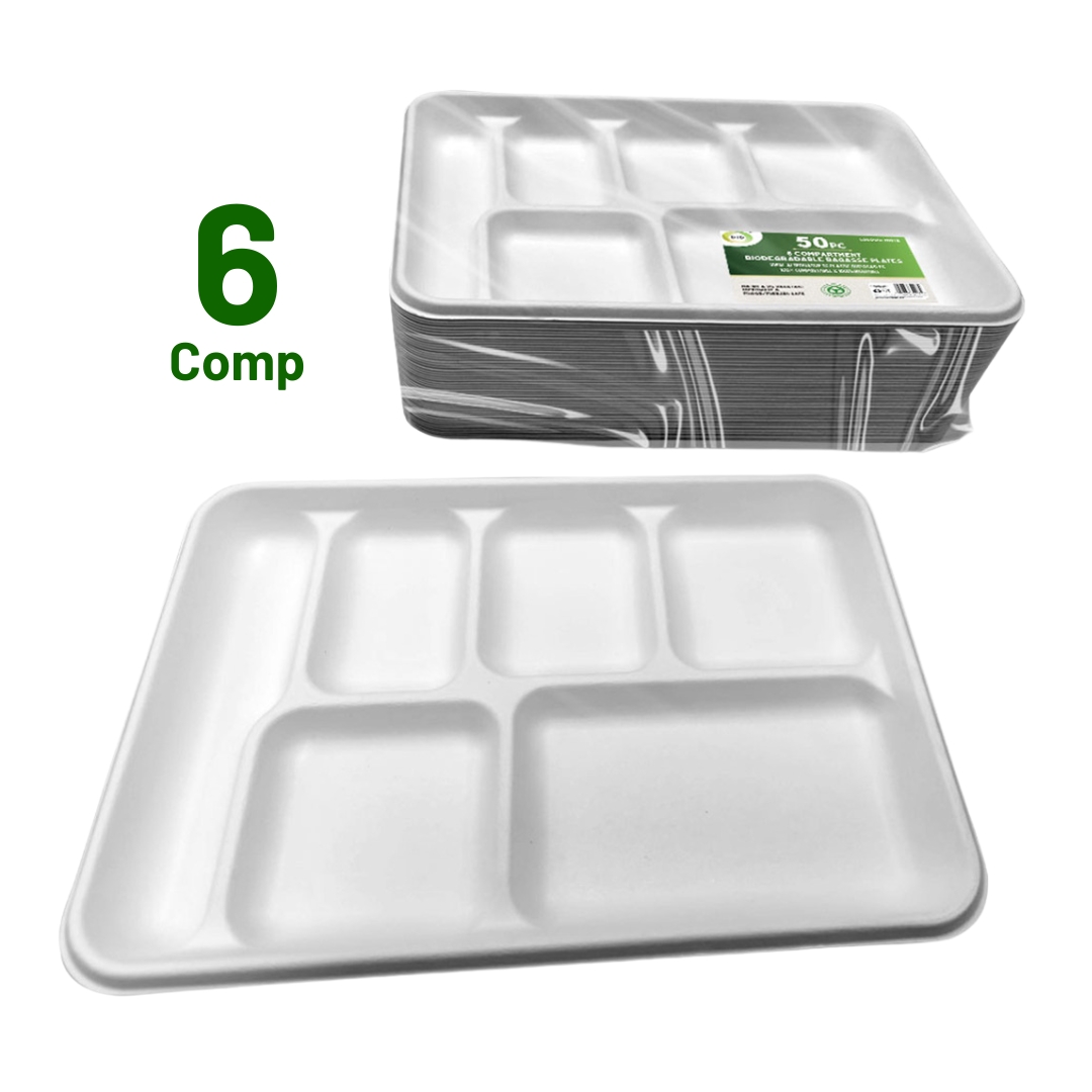 Z 6 COMPARTMENT BIODEGRADABLE PLATES (50pc x 8) DID EF9918