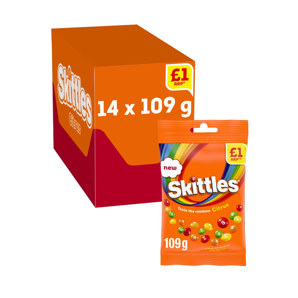 SKITTLES  CITRUS VEGAN  (14x109g) £1 ORANGE/ NEW