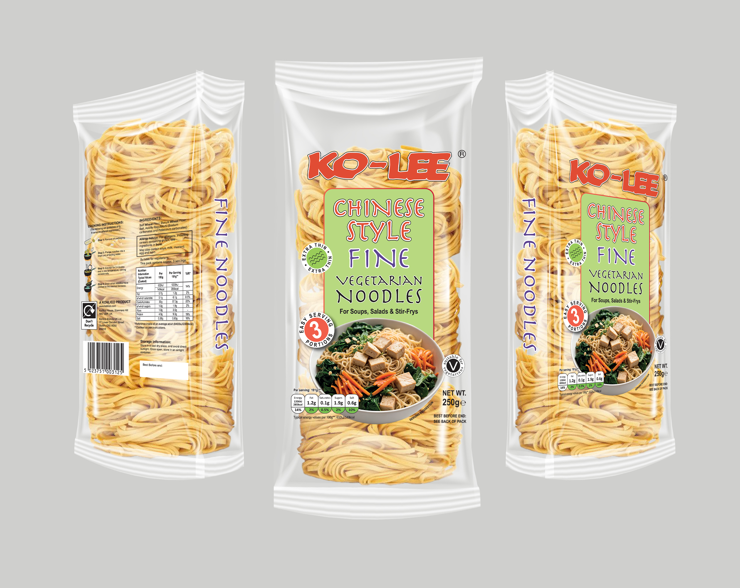 KOLEE  FINE VEGETARIAN NOODLES (250g x 12) CHINESE STYLE  (LIGHT GREEN) NEW
