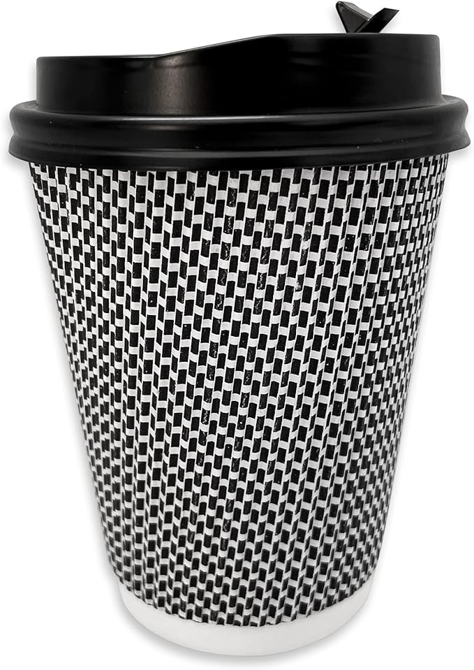 Z CUPS PAPER 8OZ BLACK CHEX RIPPLE WALL(25pk x 20)WAVES 500 WP3249