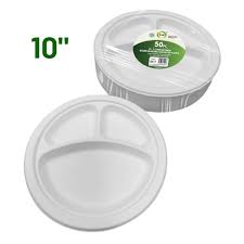Z PLATES 10" 3 COMPARTMENT BIODEGRADABLE BAGASSE (50x12) DID EF9916