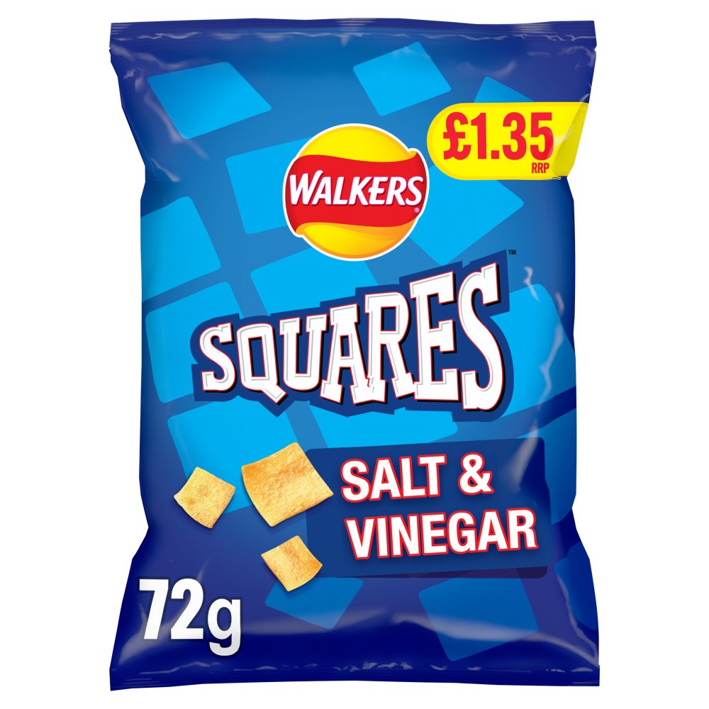 WALKERS SQUARES SALT & VINEGAR (18 x72g) £1.35 BLUE