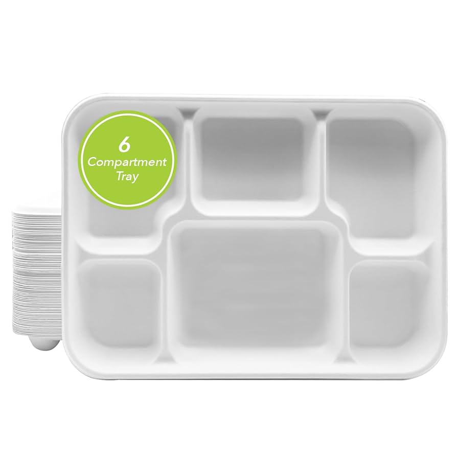 Z 6 COMP MEAL TRAY BIODEGRADEABLE BAGASSE (25pc x 8 PACK )WAVES WP3224