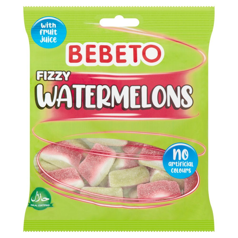 BEBETO BAGS FIZZY WATERMELON (150G X 10) £1 LIGHT GREEN