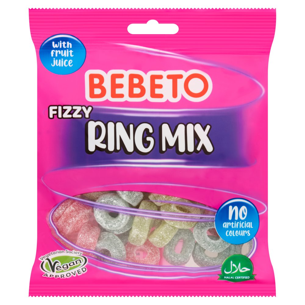 BEBETO BAGS FIZZY RING MIX (150G X 10) £1 PINK