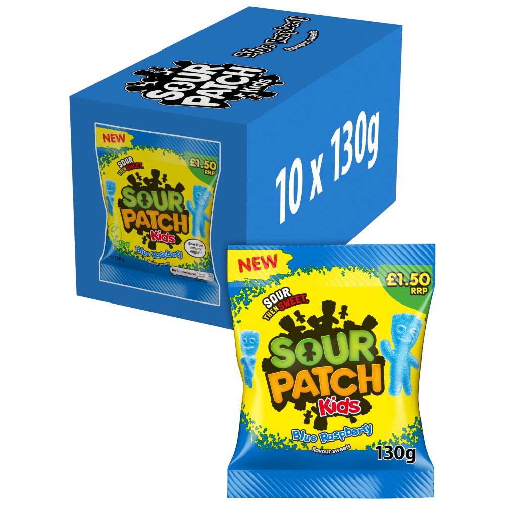 SOUR PATCH KIDS BLUE RASPBERRY BAGS(130g x 10) £1.50 BLUE