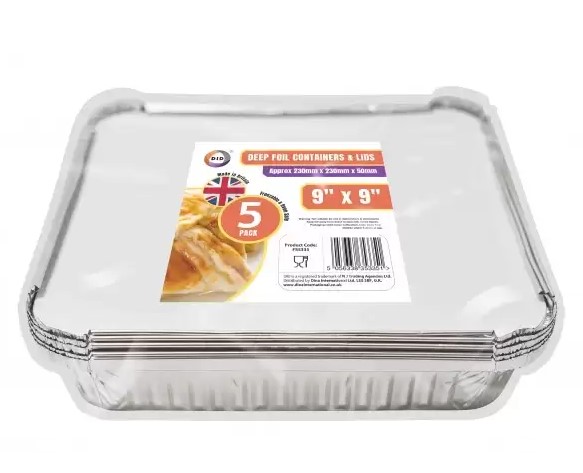 Z FOIL 5PC 9"x 9" DEEP FOIL CONTAINER & LIDS (5x12) FS5335 DID
