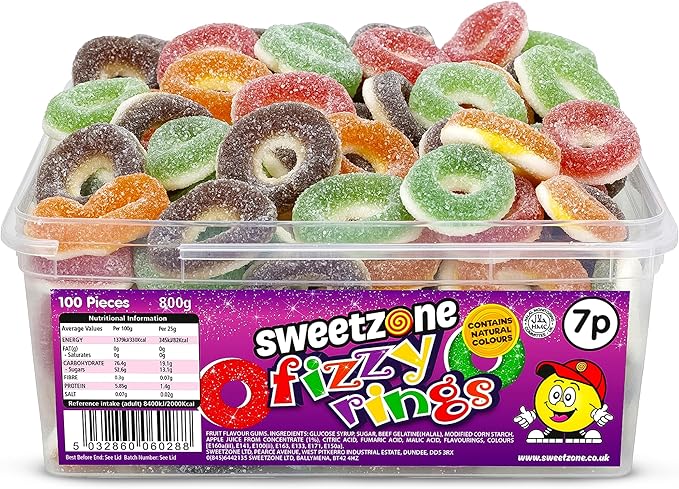 SWEETZONE TUB FIZZY RINGS (300 PC x 800g) 7P