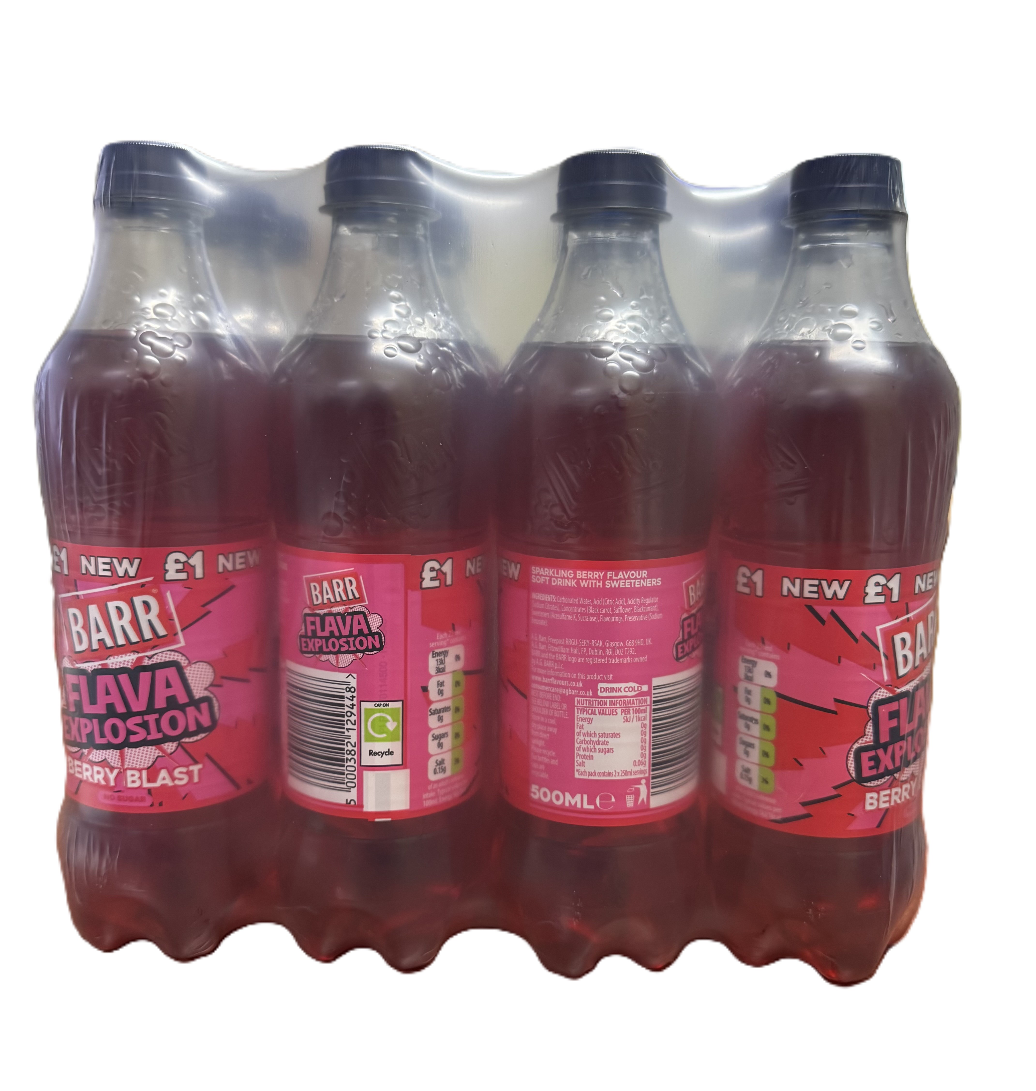 BARR FLAVA EXPLOSION BERY BLAST BOTTEL (500ml x 12) £1 NEW