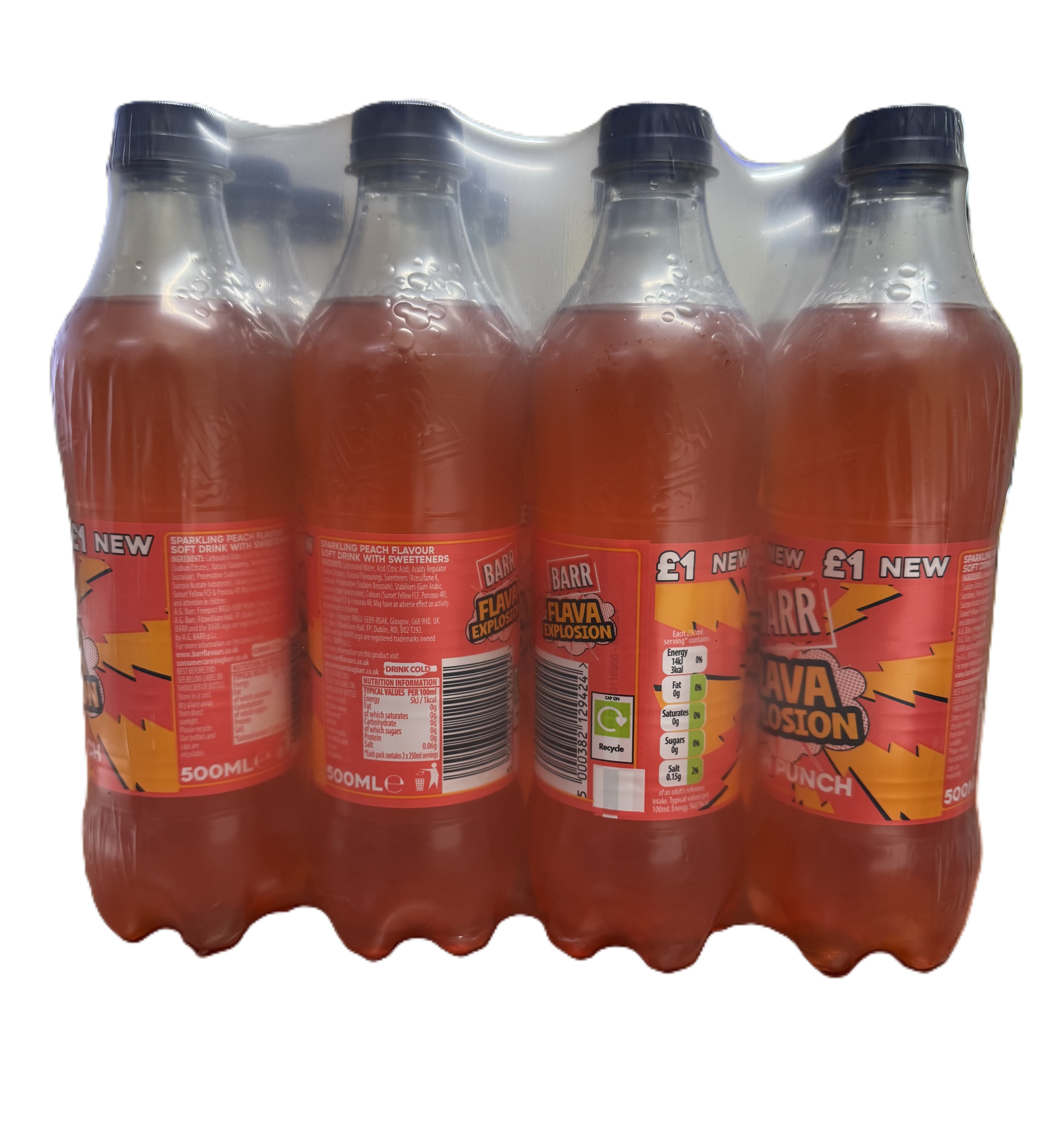 BARR FLAVA EXPLOSION PEACH PUNCH BOTTEL (500ml x 12) £1 NEW