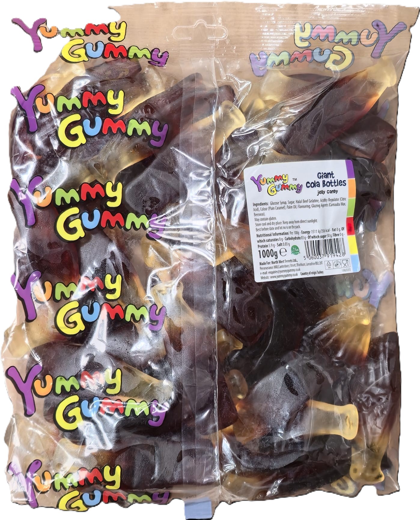 YUMMY GUMMY 1KG BAG GIANT COLA BOTTLE 1000G