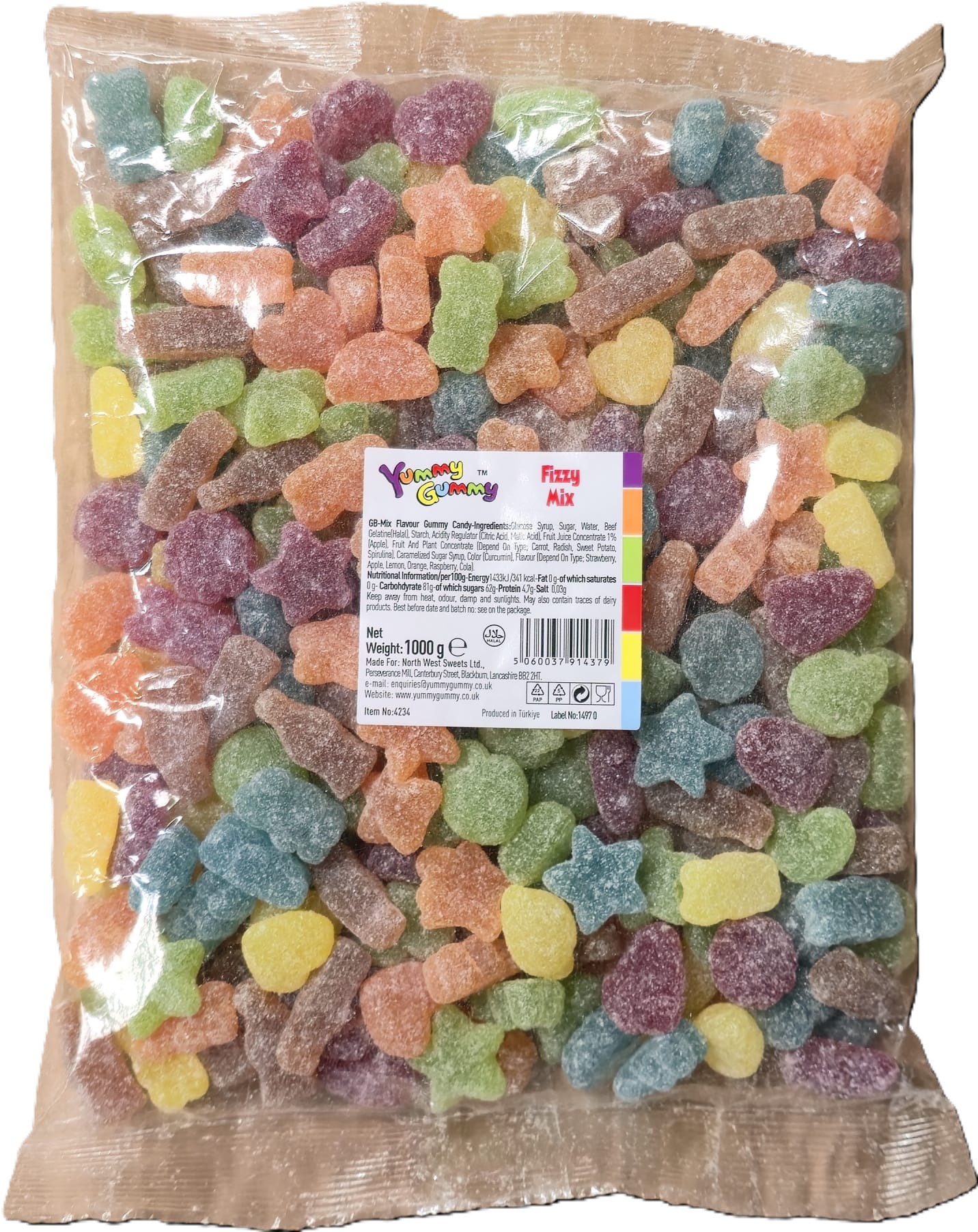 YUMMY GUMMY 1KG BAG FIZZY MIX 1000G