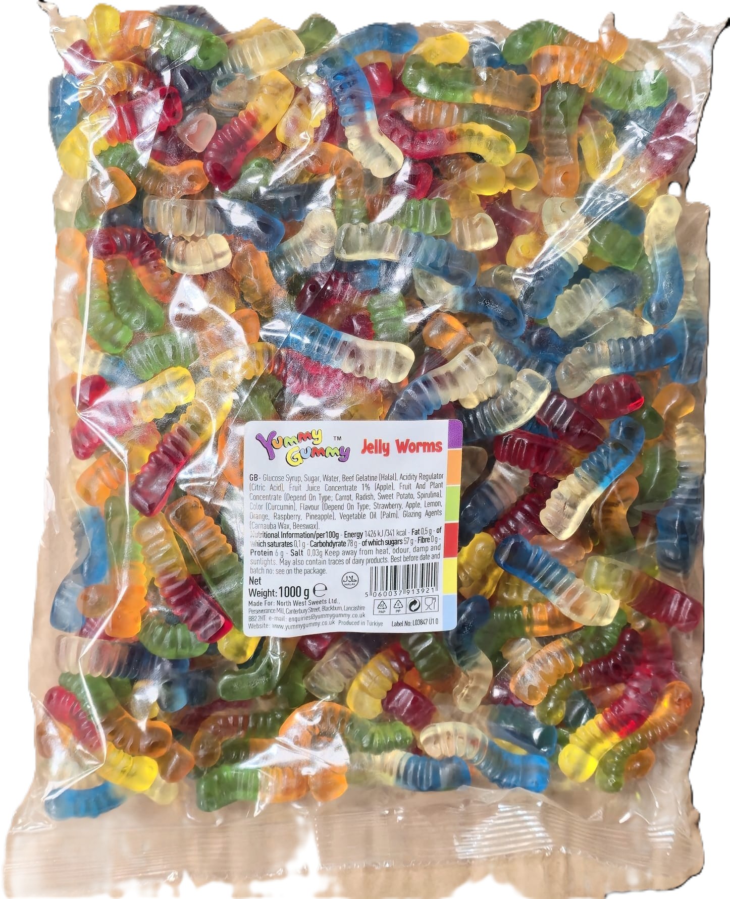 YUMMY GUMMY 1KG BAG JELLY WORMS 1000G