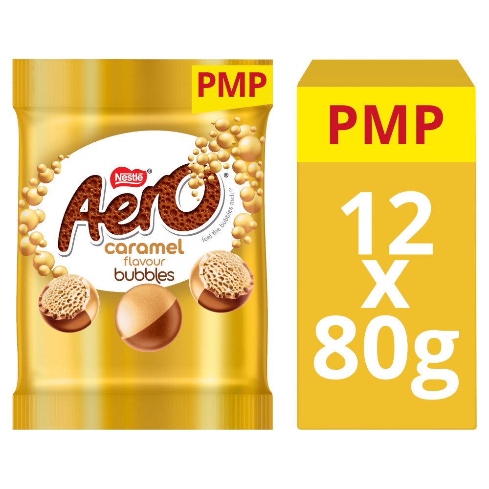 AERO BAGS  BUBBLES CARAMEL FLAVOUR  (12x80g) £1.65 NEW