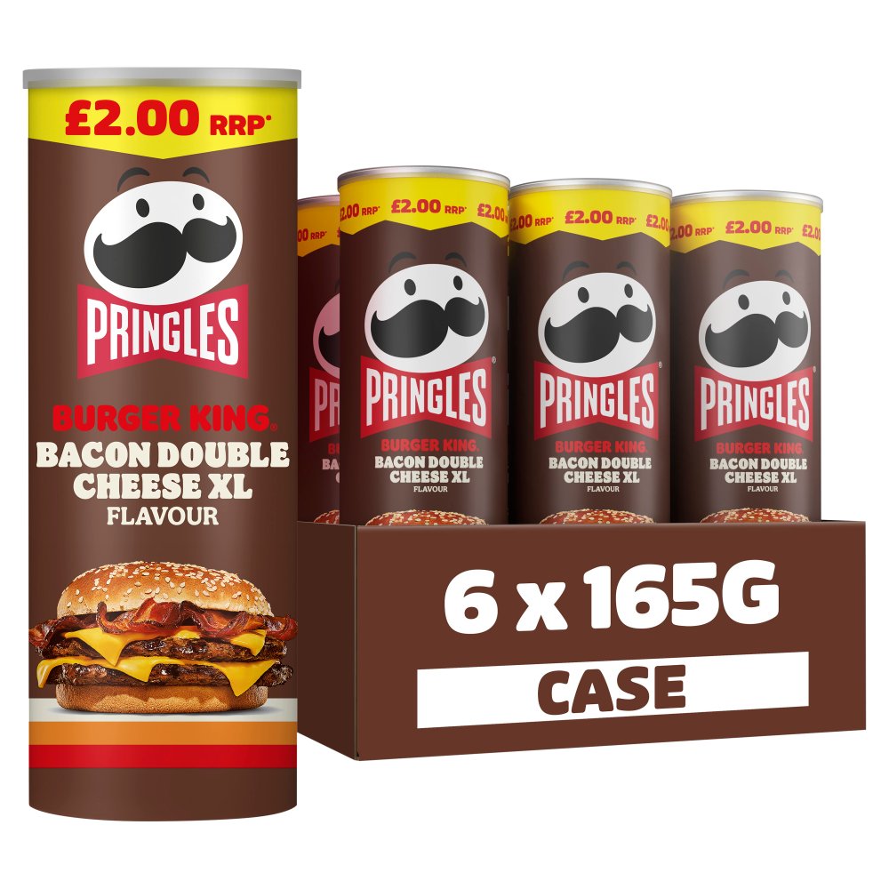 PRINGLES BIG BURGER KING BACON DOUBLE CHEESE (6x165g) PM £2 NEW BROWEN