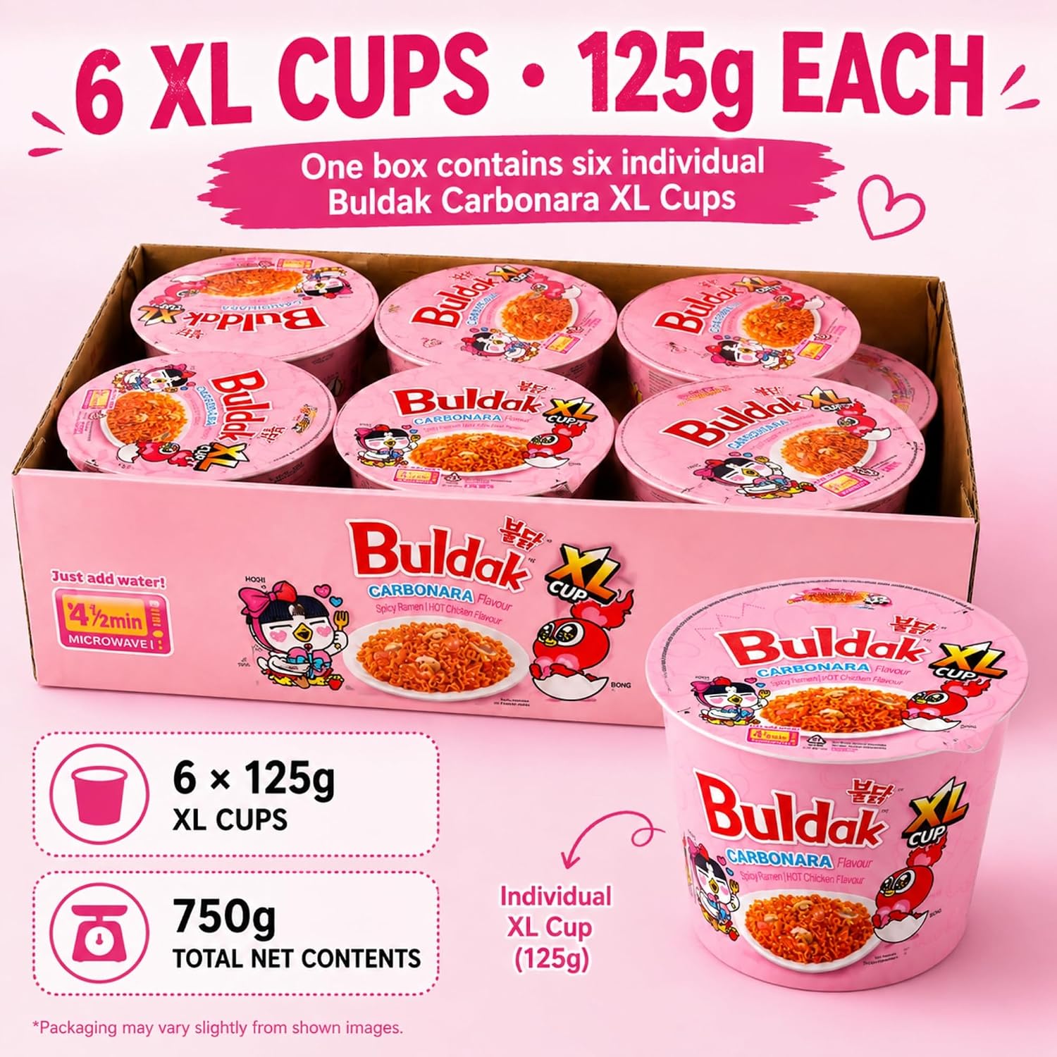 SAMYANG BULDAK XL CUP CARBONARA HOT CHICKEN RAMEN (125g x 6) PINK