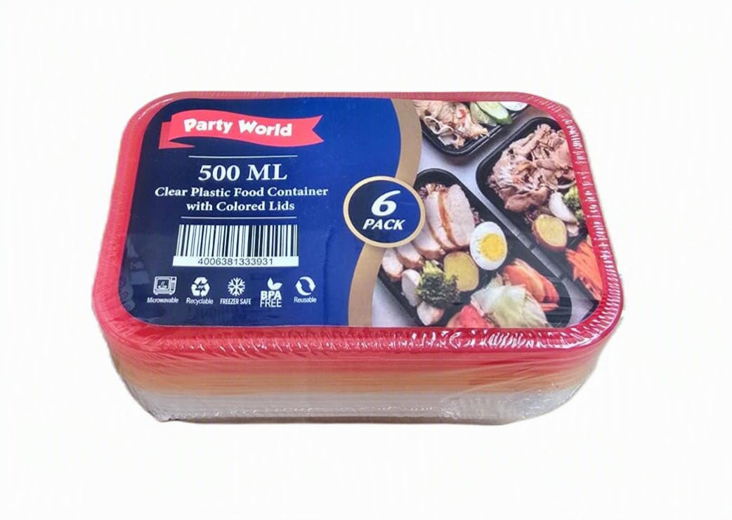 Z PLASTIC CONTAINERS 500ML TRASPARENT WITH RED & YALLOW LIDS (6X36) PWC001