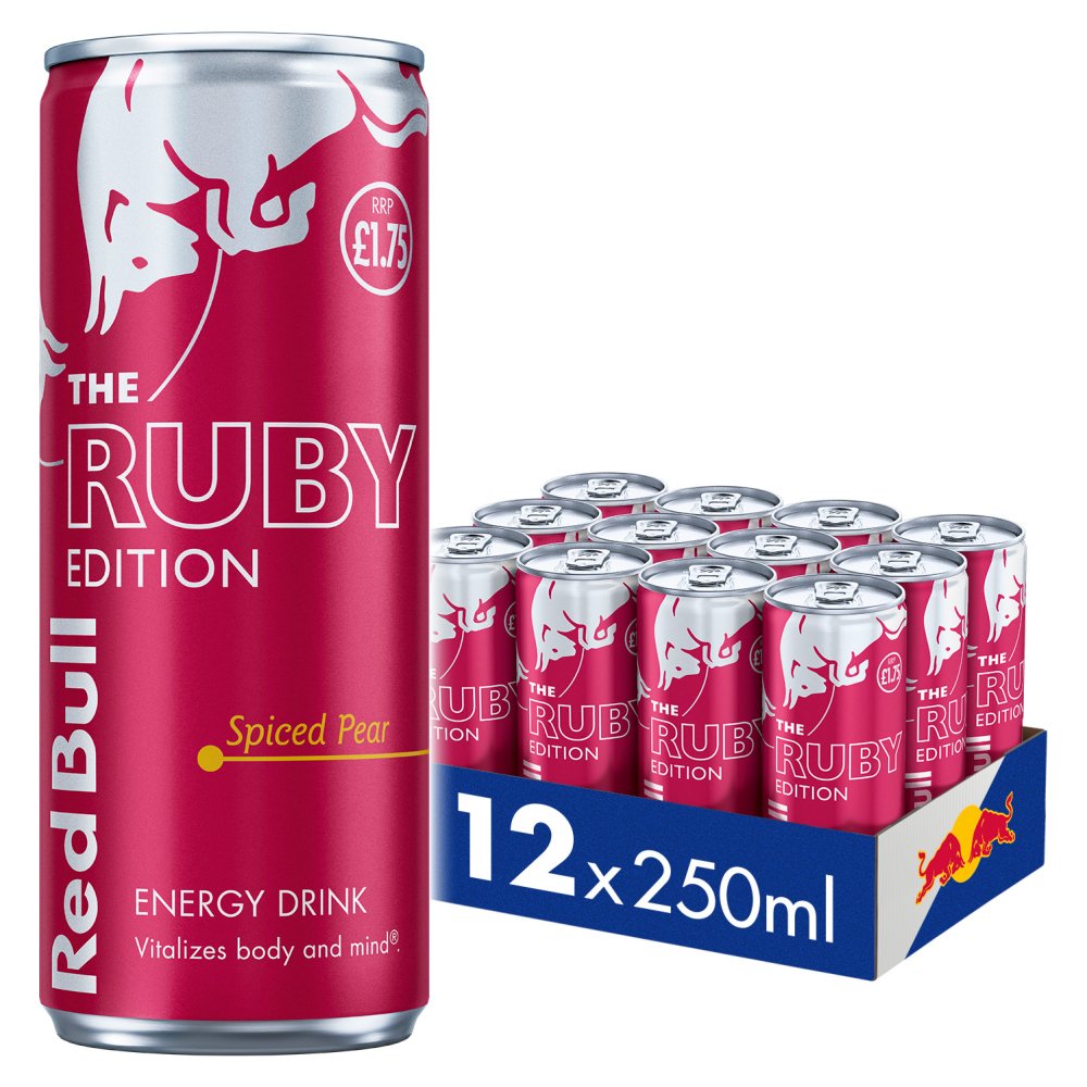 REDBULL THE RUBY EDITION SPICE PEAR (250mlx12) £1.75 BLUE