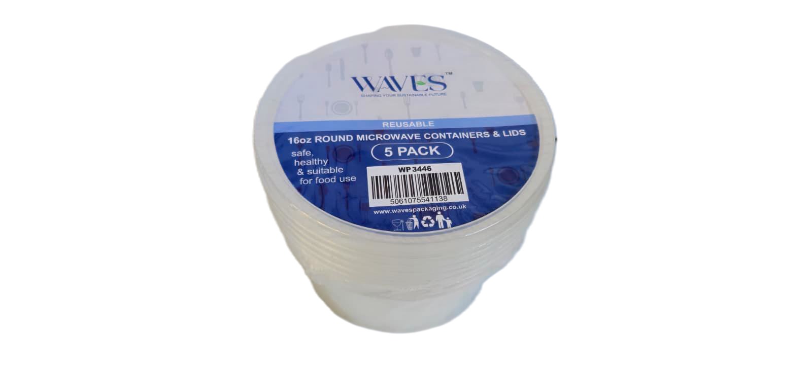 Z PLASTIC 500ML (16oZ) ROUND MICROW CONT & LID (36X5pack) 180PC WP3446 WAVES