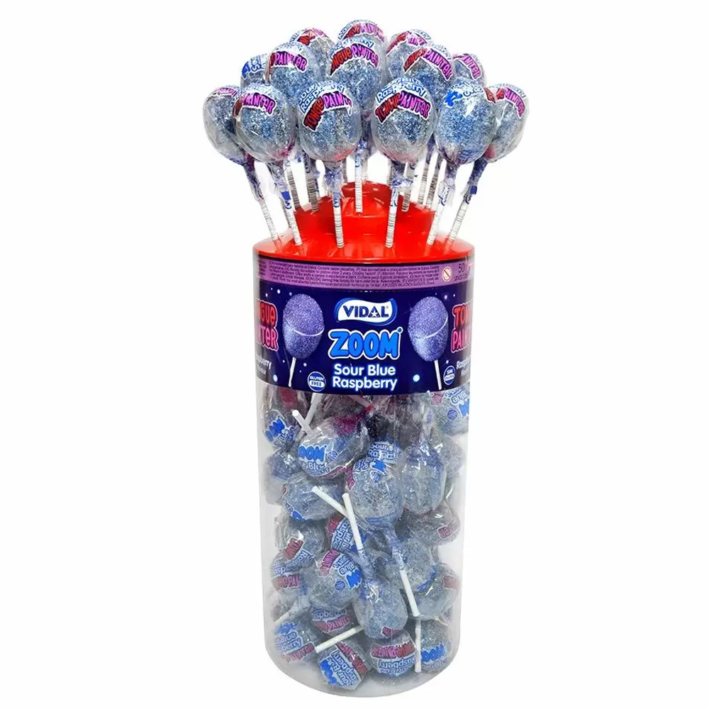 VIDAL LOLLIES ZOOM SOUR BLUE RASPBERRY TONGUE PAINTER (50pcs) 50p