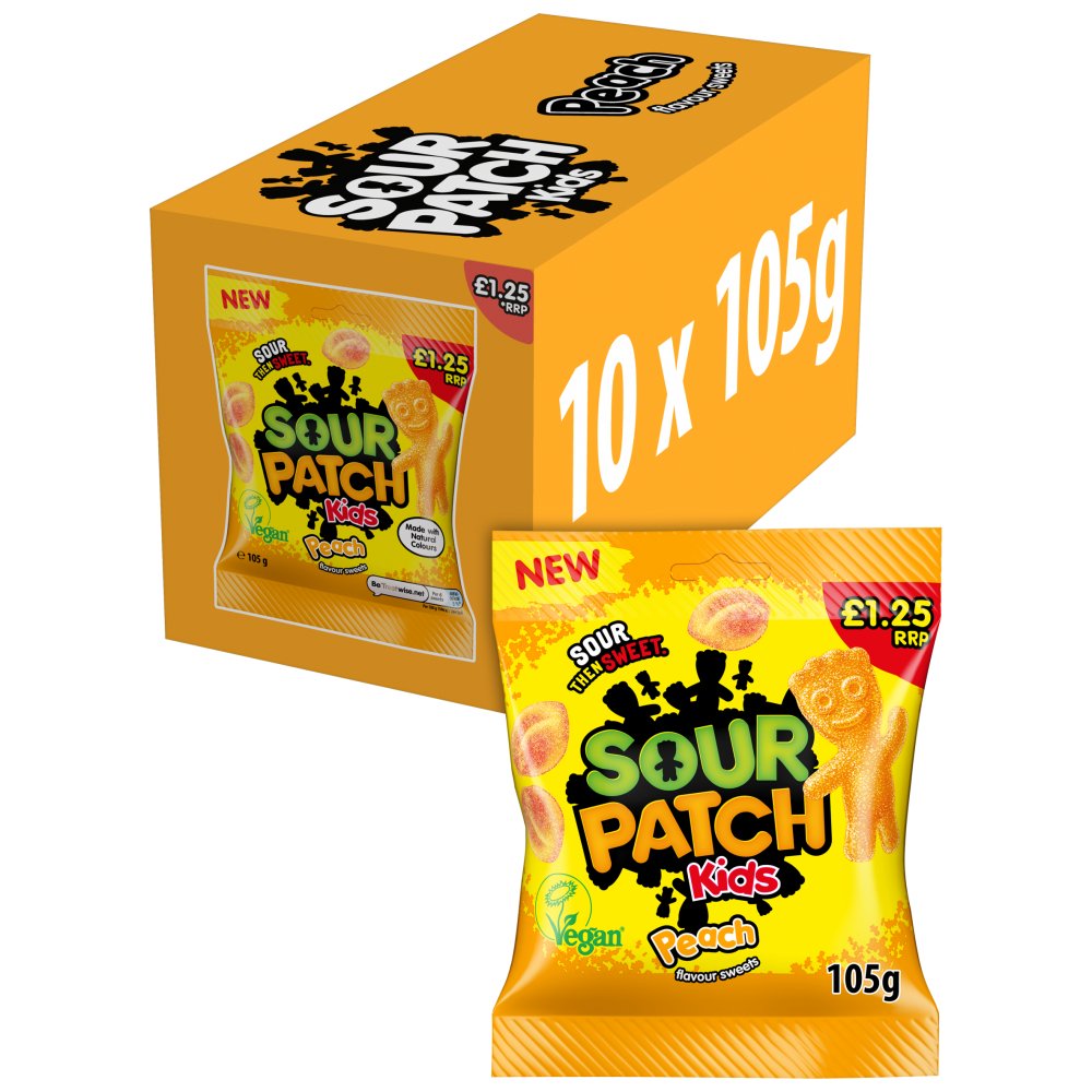 SOUR PATCH KIDS PEACH BAGS (105g x 10) £1.25 ORANGE