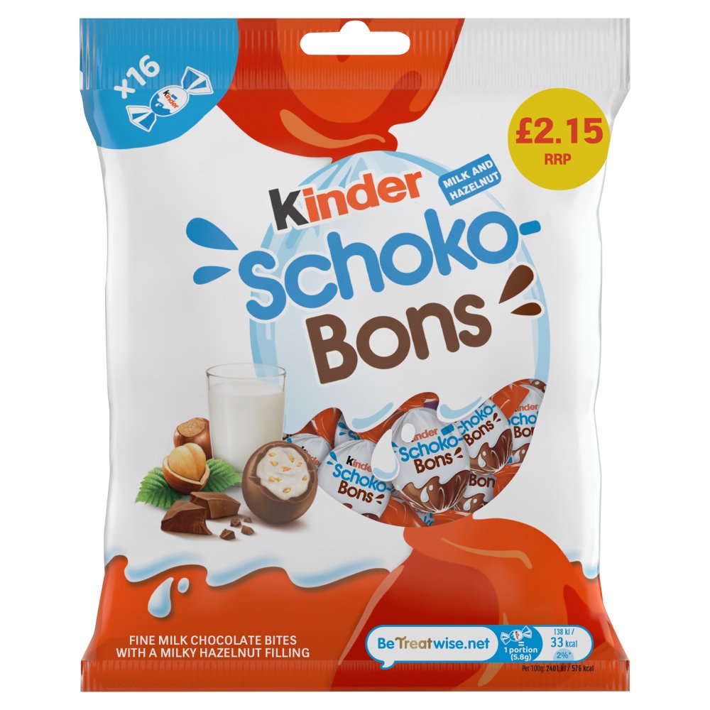 KINDER SCHOKO BONS BAGS (16x100g) £2.15 NEW
