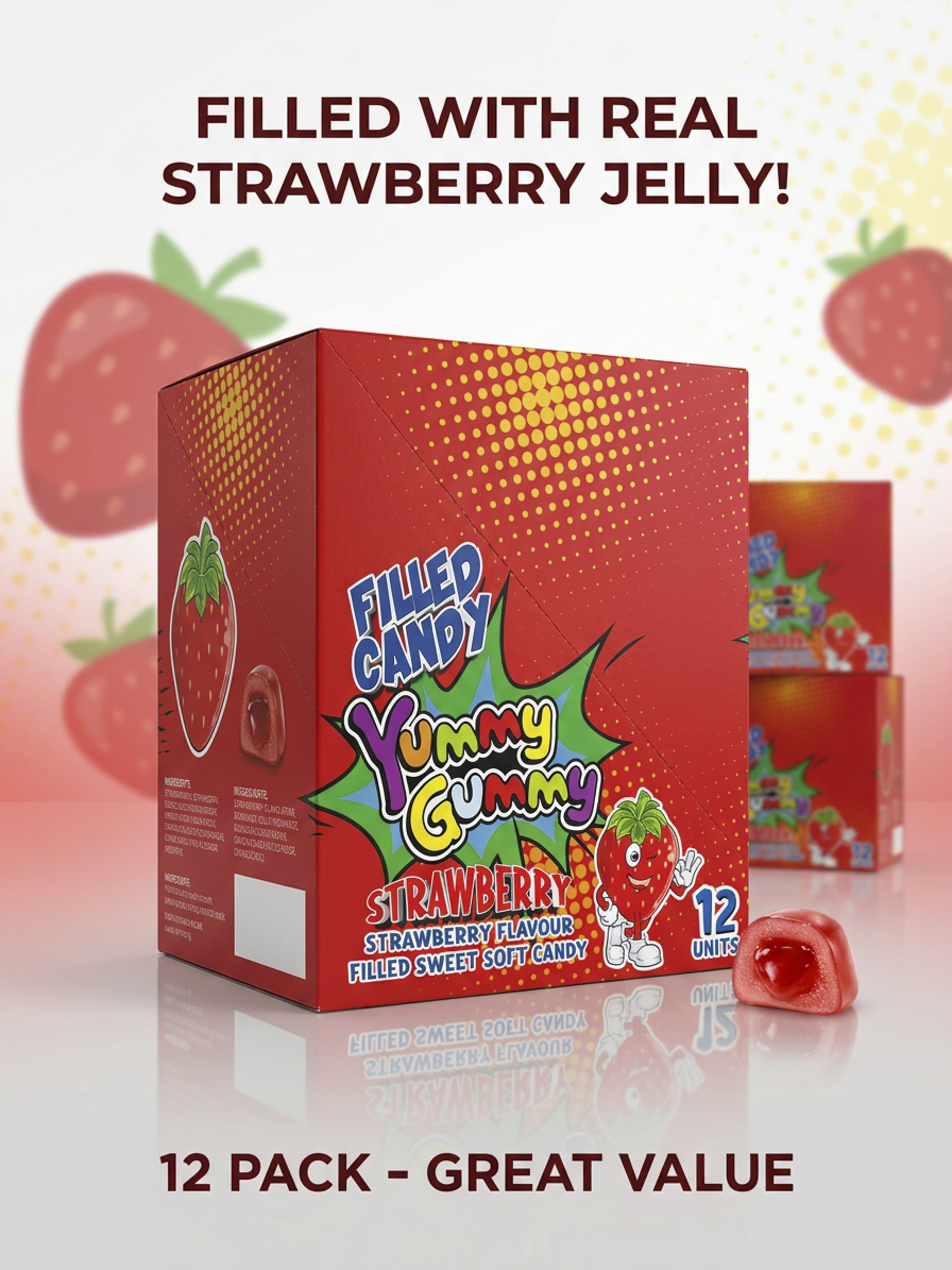 YUMMY GUMMY BAG FILLED CANDY STRAWBERRY (12x160g)