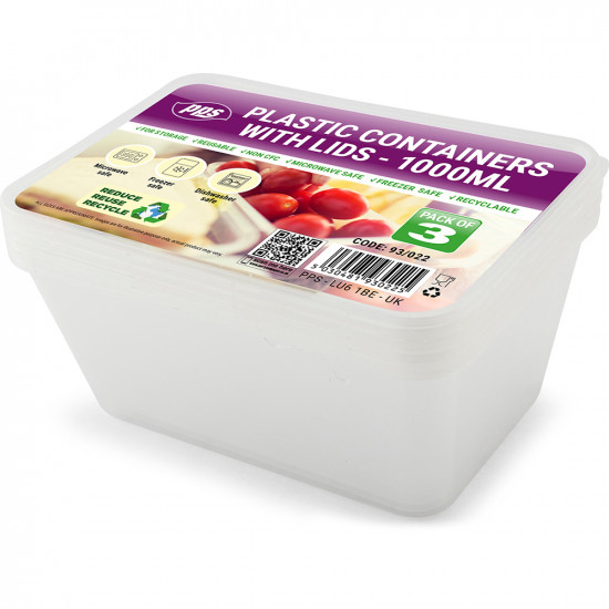 Z PLASTIC 1000ML CONTAINERS & LIDS (4X36) PWC003 PARTY WORLD
