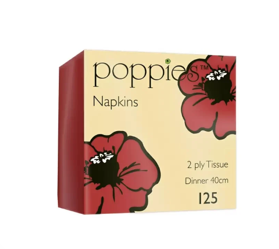 Z NAPKIN 2PLY 40CM 4FOLD RED 2000(16X125) POPPIES 4024RD
