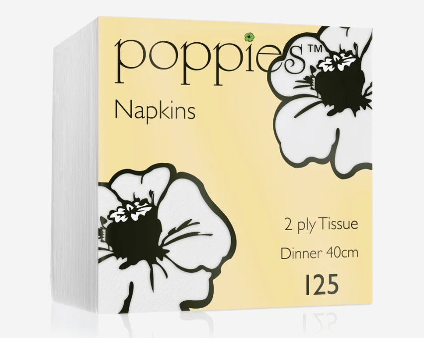 Z NAPKIN 2PLY 40CM 4FOLD WHITE 2000(16X125) POPPIES 4024WH