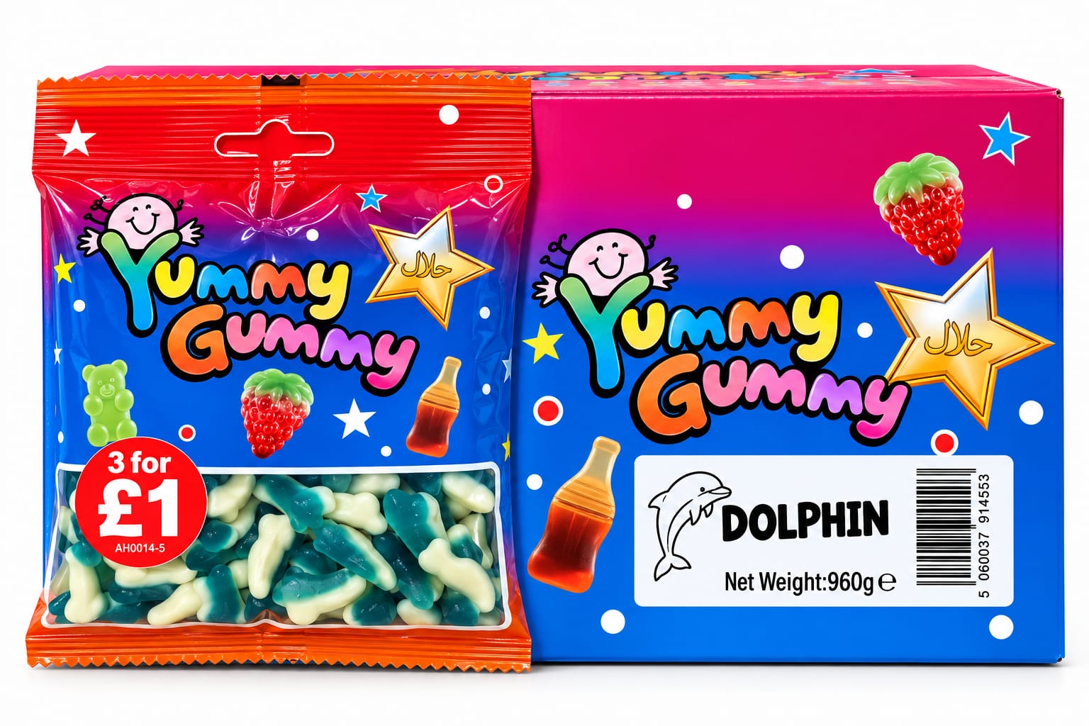 YUMMY GUMMY BAG 3 FOR £1 DOLPHIN (90GX24) NET 960G NEW