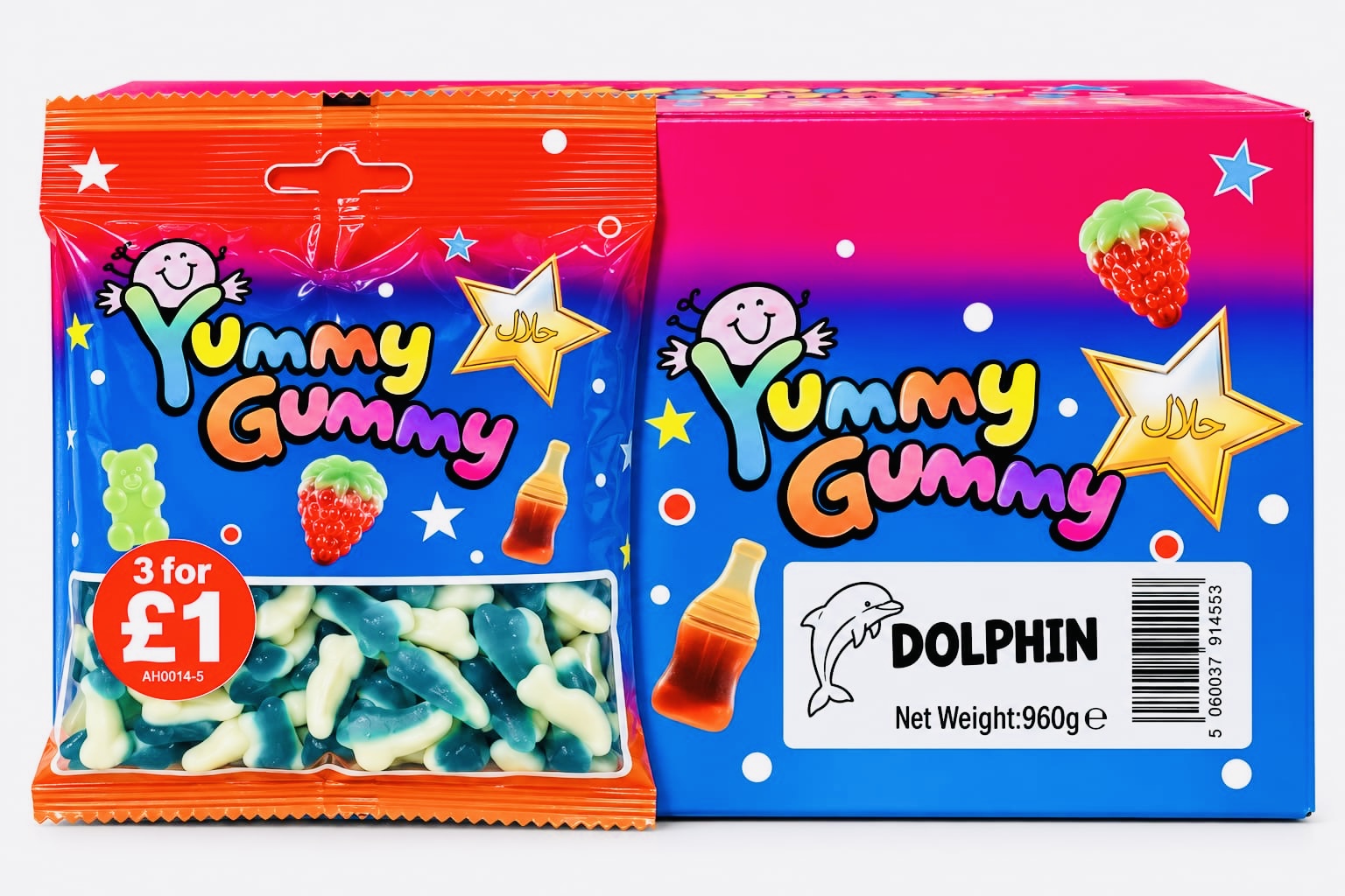 YUMMY GUMMY BAG 3 FOR £1 DOLPHIN (90GX24) NET 960G NEW