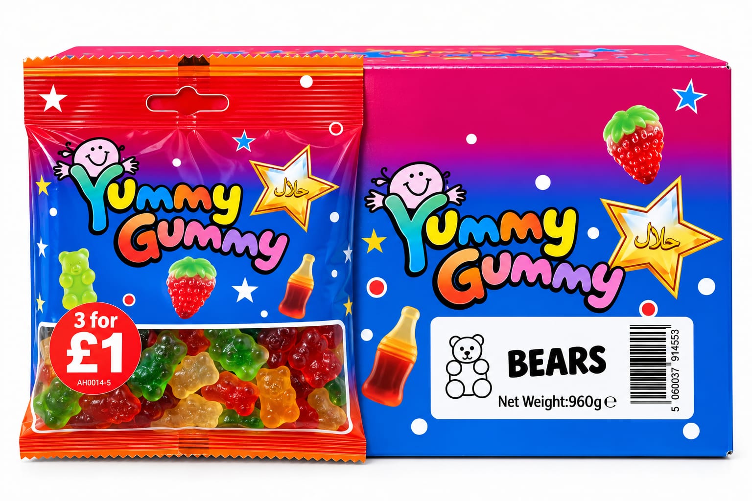 YUMMY GUMMY BAG 3 FOR £1 BEARS (90GX24) NET 960G NEW