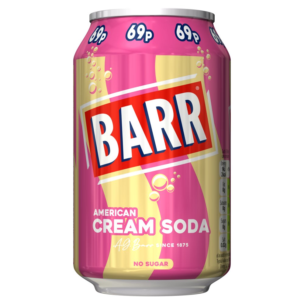 BARR CAN CREAMSODA (330ml x 24) 69p PINK