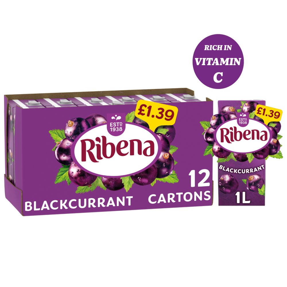 RIBENA BLACKCURRENT (1Lit x12) £1.39