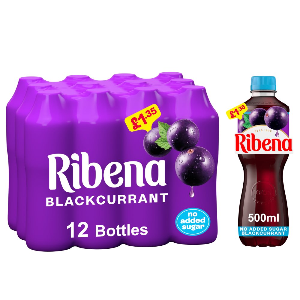 RIBENA LIGHT BLACKCURRENT (500ml x12) £1.35 NO ADDED SUGER